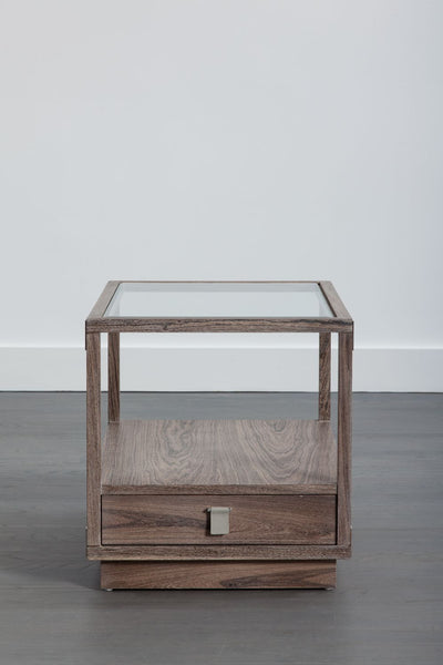 Glass & Brazilian Rosewood Side Table with Leather Drawer 