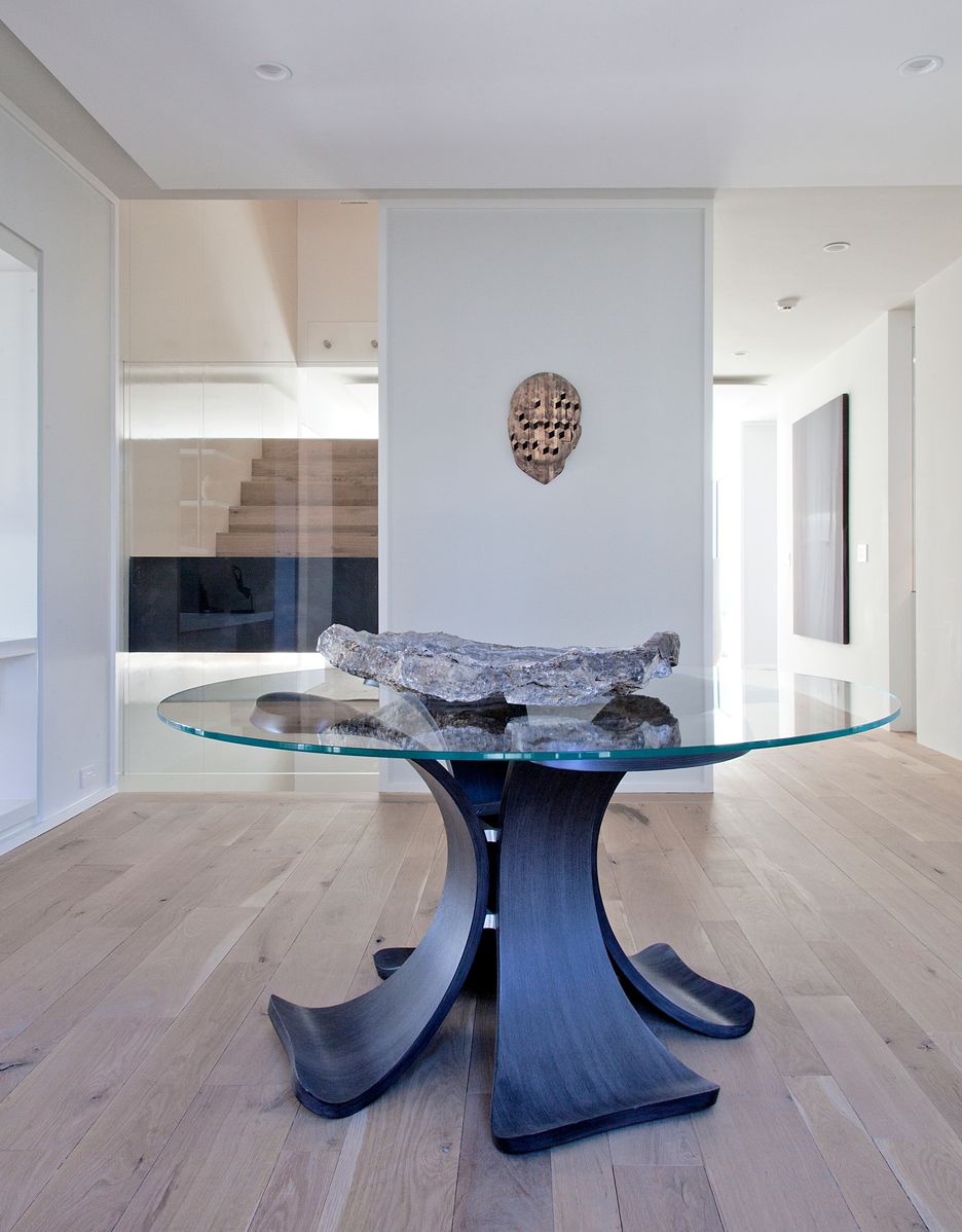 Glass Dining Table with Blackened Oak ”Orchid” Four Petal 