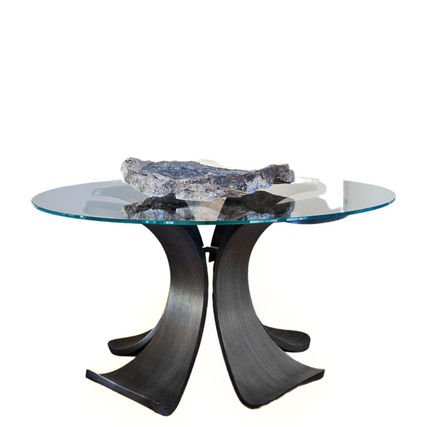 Glass Dining Table with Blackened Oak ”Orchid” Four Petal 