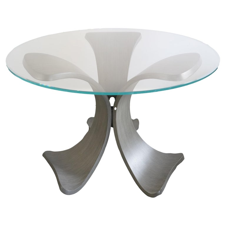 Glass Dining Table with Dove Grey Oak Orchid Three Petal 