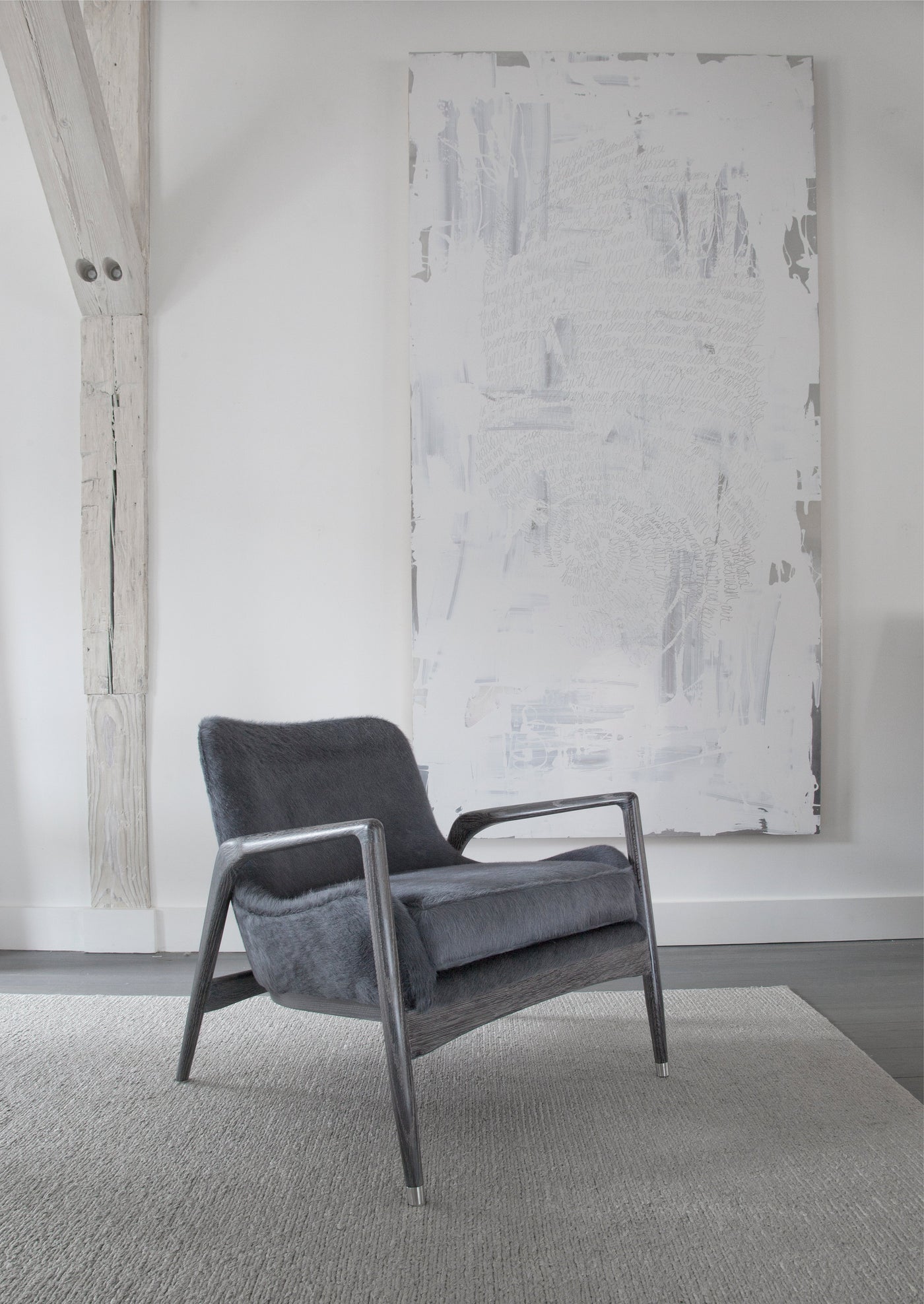 Modern Black Hide-Upholstered Armchair with Blackened Oak 