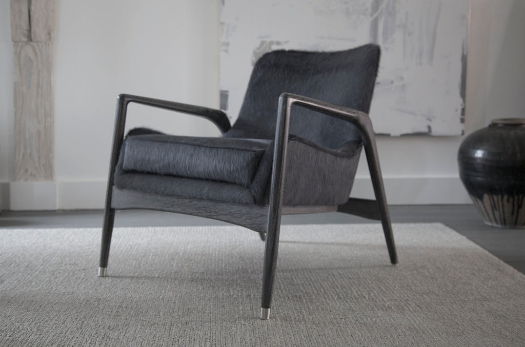 Modern Black Hide-Upholstered Armchair with Blackened Oak 