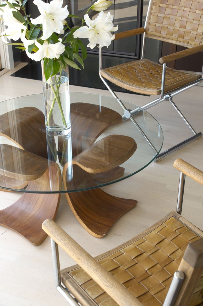 Modern Glass Coffee Table with Brazilian Rosewood “Orchid” 