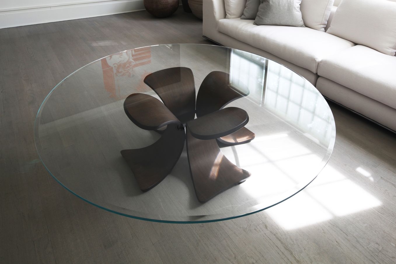 Modern Glass Coffee Table with Brazilian Rosewood “Orchid” 