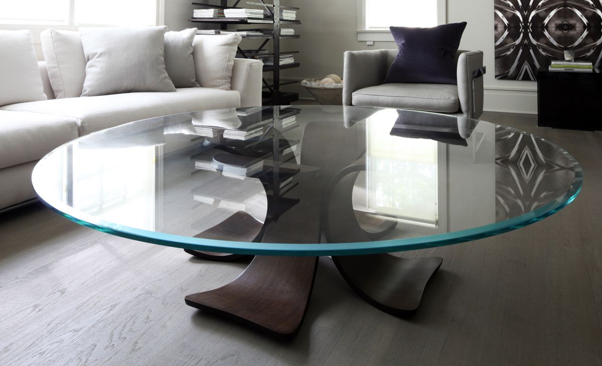 Modern Glass Coffee Table with Brazilian Rosewood “Orchid” 