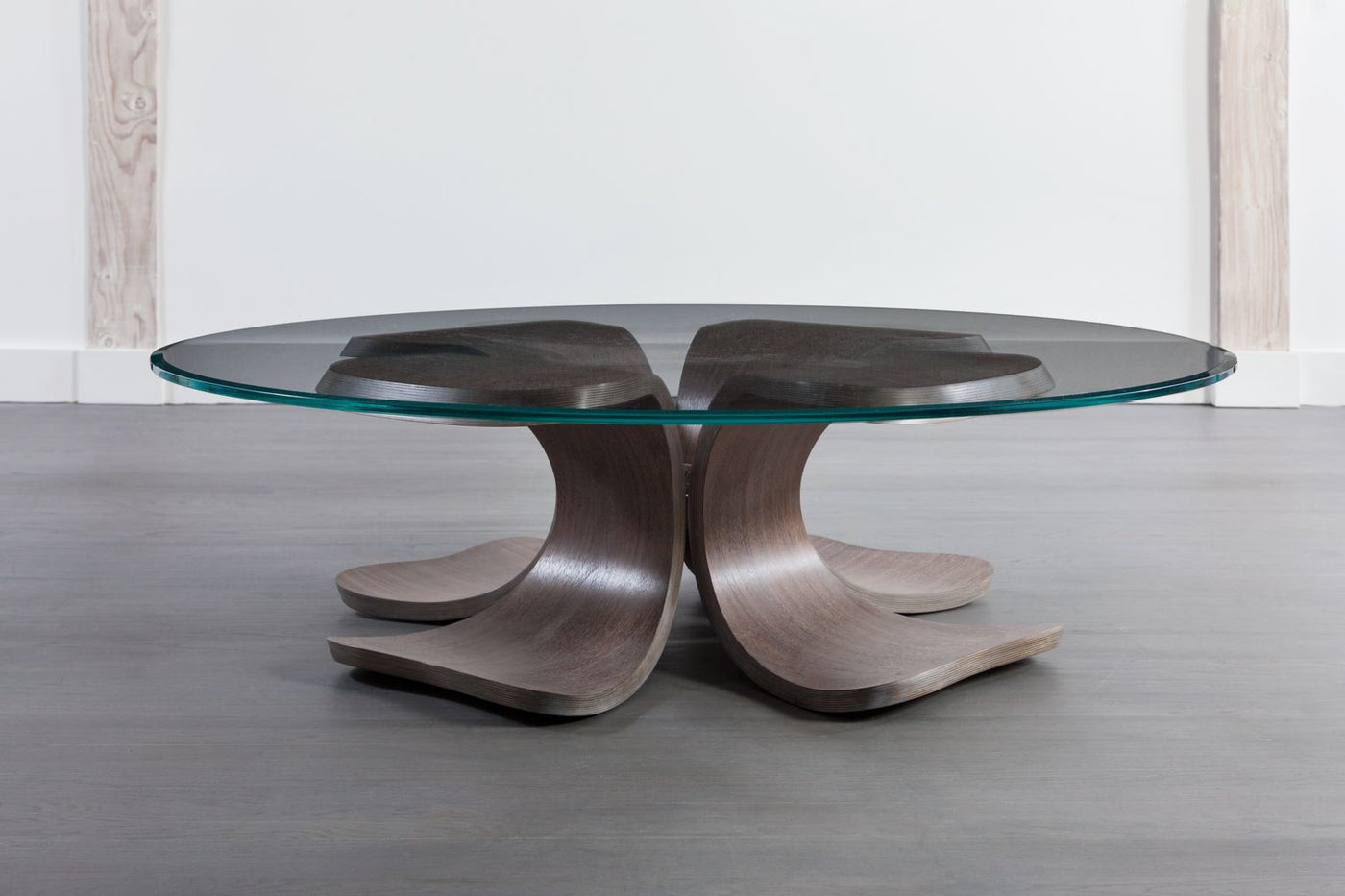 Modern Glass Coffee Table with Brazilian Rosewood “Orchid” 