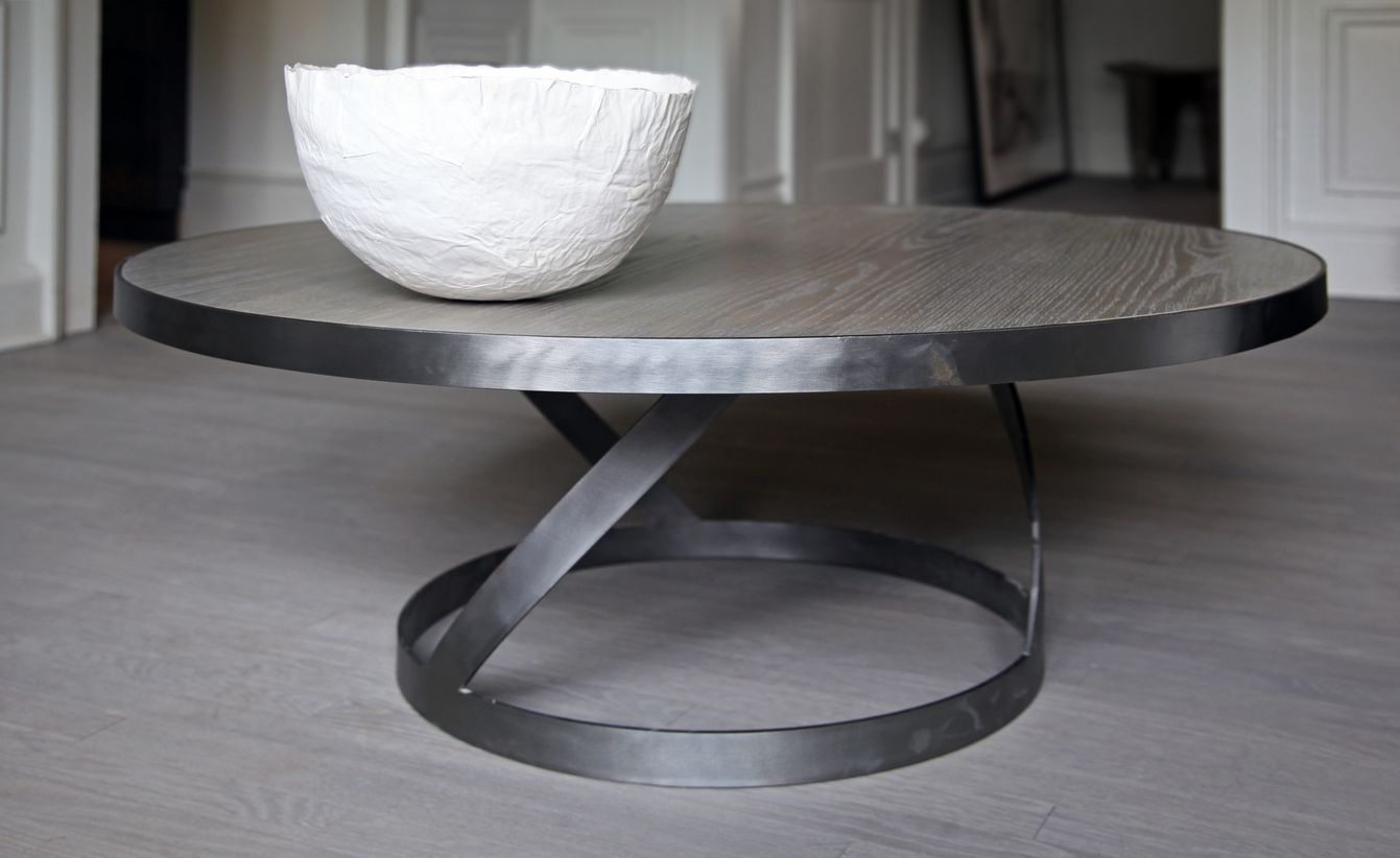 Oak Coffee Table with Spiral Base Table - Mar Silver