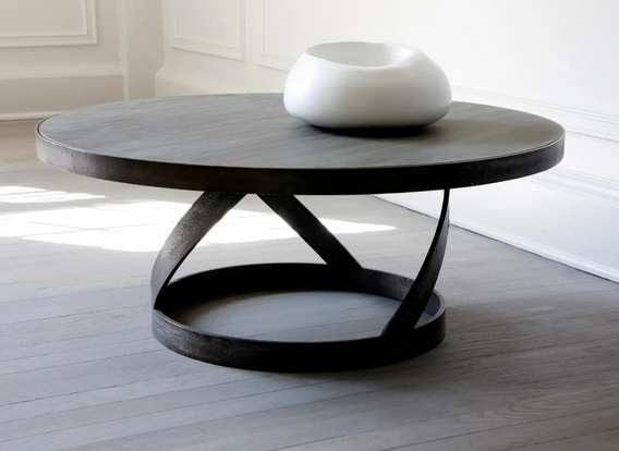 Oak Coffee Table with Spiral Blackened Steel Base Table - 