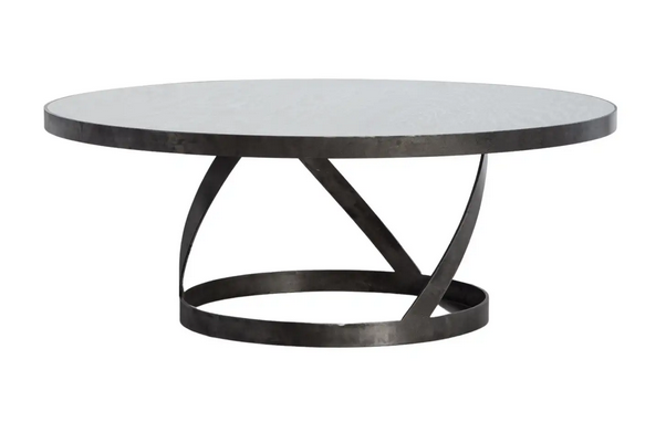 Oak Coffee Table with Spiral Blackened Steel Base Table - 