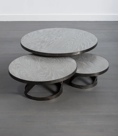 Oak Coffee Table with Spiral Blackened Steel Base Table - 