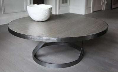 Oak Coffee Table with Spiral Blackened Steel Base Table - 